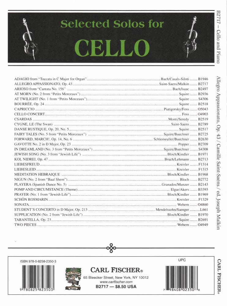 Saint-Saens, Camille - Allegro Appassionato, Op 43 - for Cello and Piano - edited by Joseph Malkin - Carl Fischer - Image 3