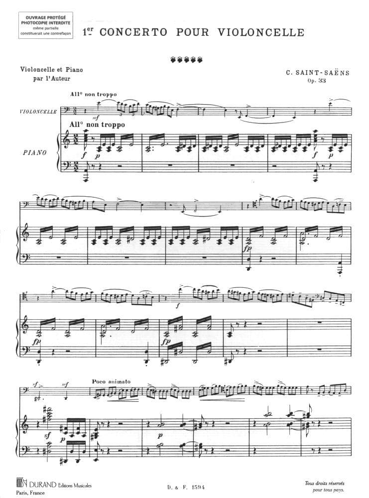 Saint-Saens, Camille - Cello Concerto No 1 in A Minor, Op 33 - for Cello and Piano - Durand - Image 2