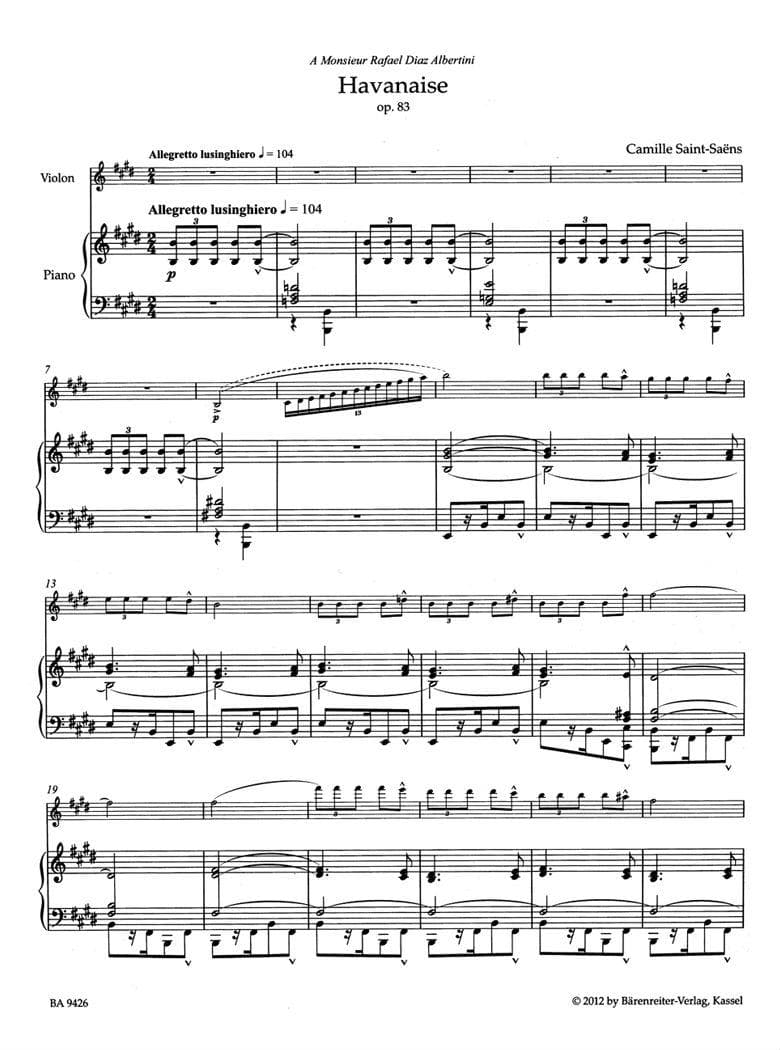 Saint-Saëns, Camille - Havanaise Op 83 for Violin and Piano - edited by Christine Baur - Bärenreiter - Image 2
