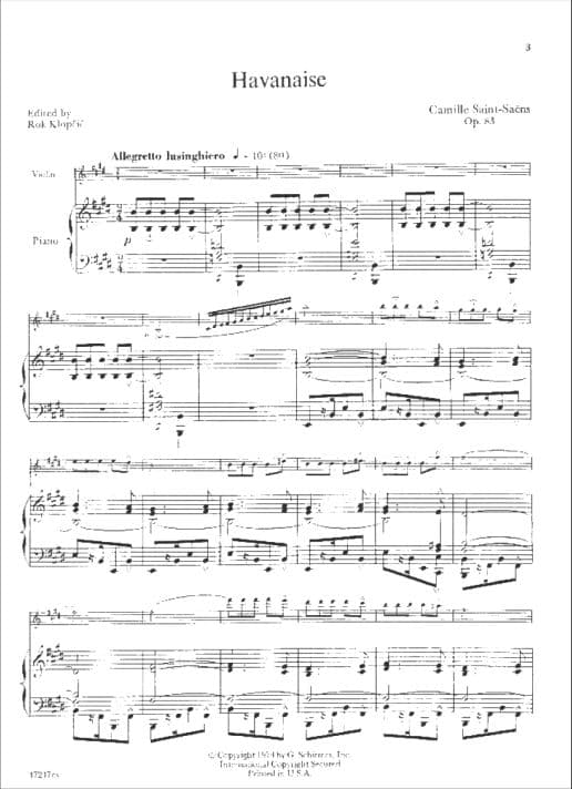Saint-Saëns, Camille - Havanaise, Op 83 - Violin and Piano - edited by Rok Klop?i? - G Schirmer Edition - Image 2