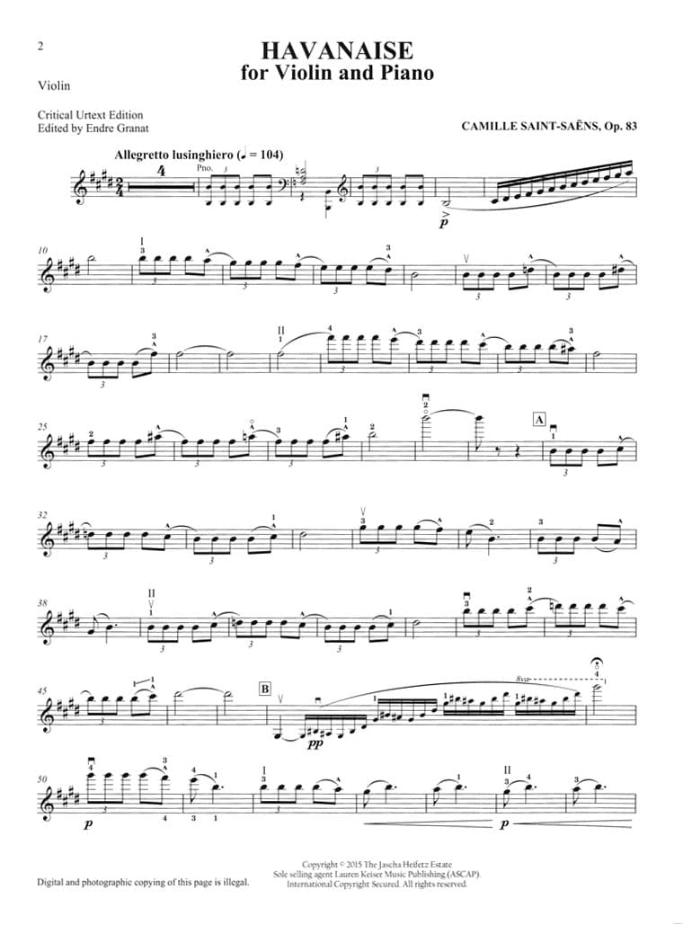 Saint-Saens, Camille - Heifetz Collection: Havanaise for Violin and Piano, Op 83 - edited by Endre Granat - Lauren Keiser - Image 3