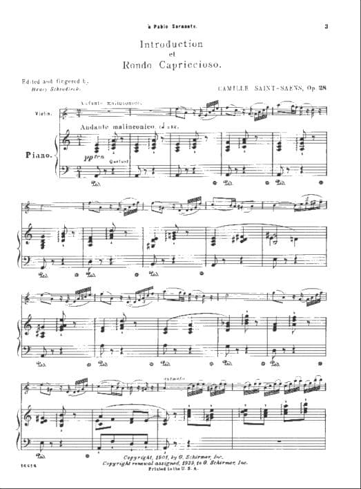 Saint-Saëns, Camille - Introduction and Rondo Capriccioso, Op 28 - Violin and Piano - edited by Henry Schradieck - G Schirmer Edition - Image 2