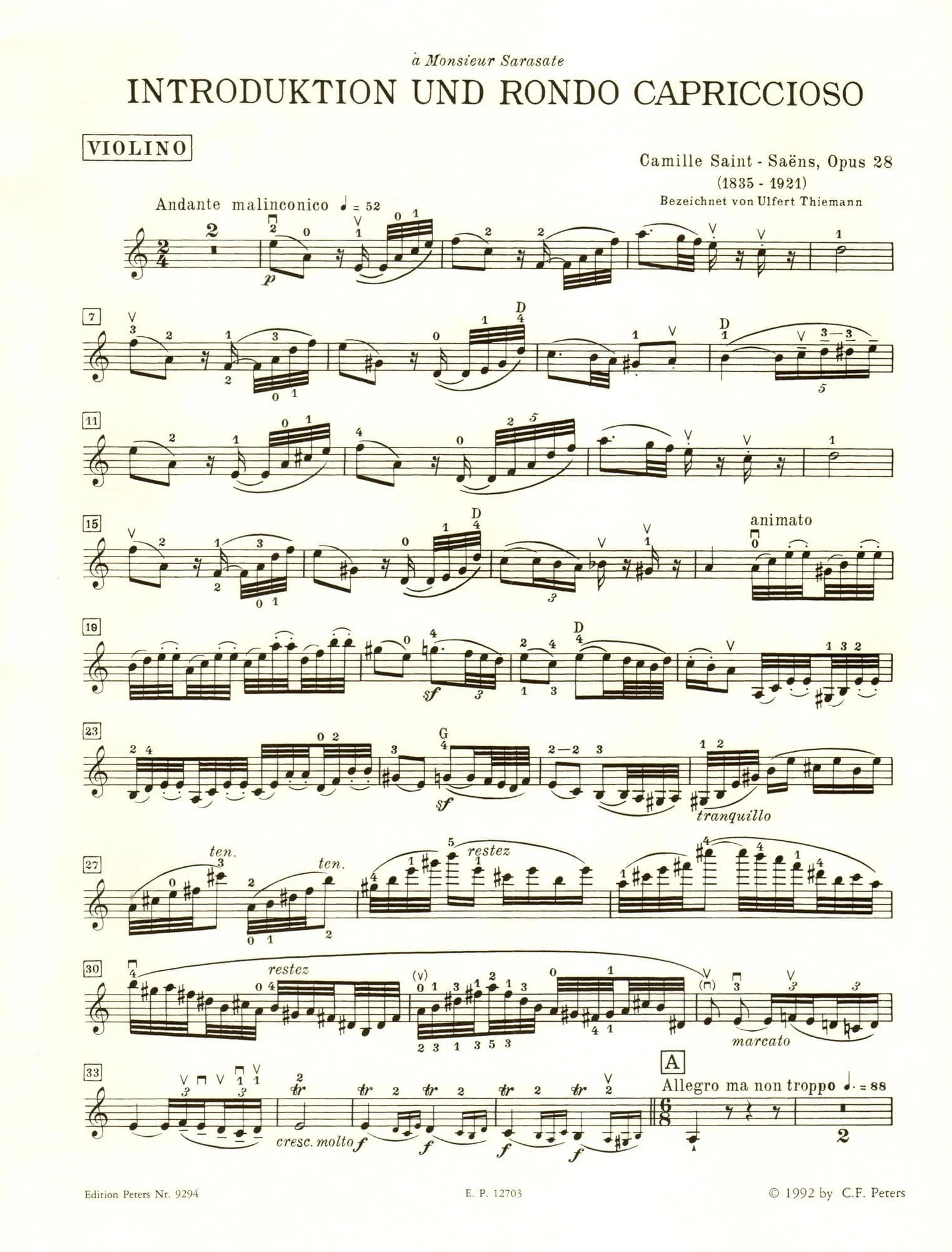 Camille Saint-Saens - Introduction and Rondo Capriccioso, Op 28 - Violin and Piano - Thiemann - Peters - Image 2