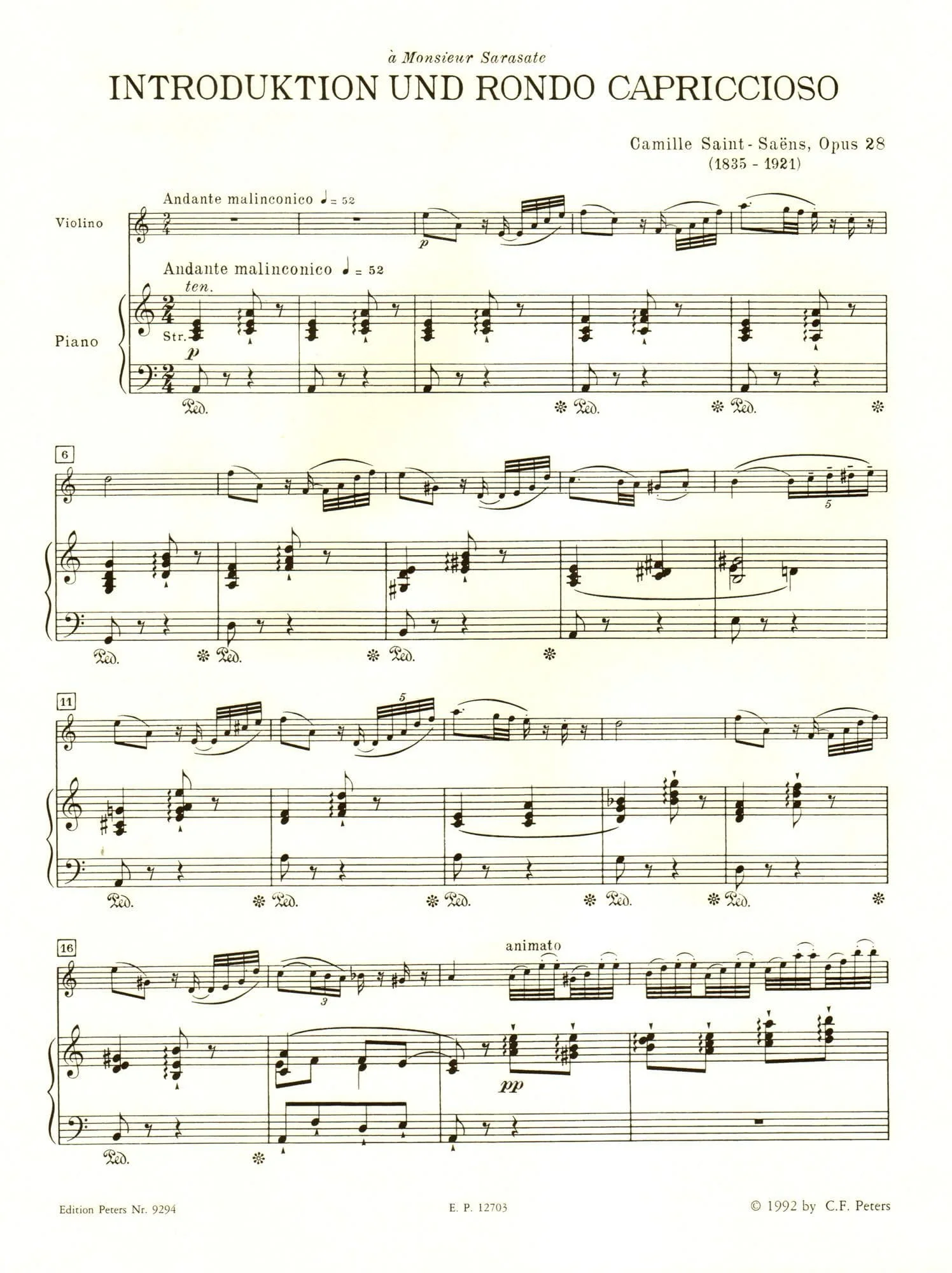 Camille Saint-Saens - Introduction and Rondo Capriccioso, Op 28 - Violin and Piano - Thiemann - Peters - Image 3