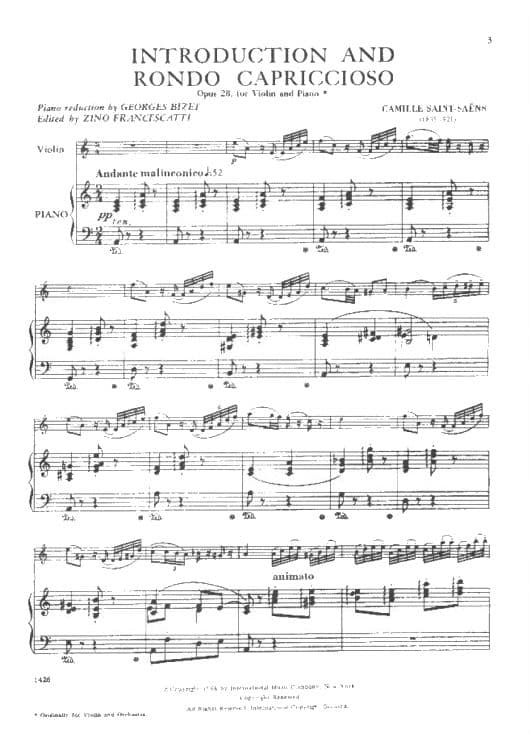 Saint-Saëns, Camille - Introduction and Rondo Capriccioso, Op 28 - Violin and Piano - edited by Zino Francescatti - International Music Company - Image 2