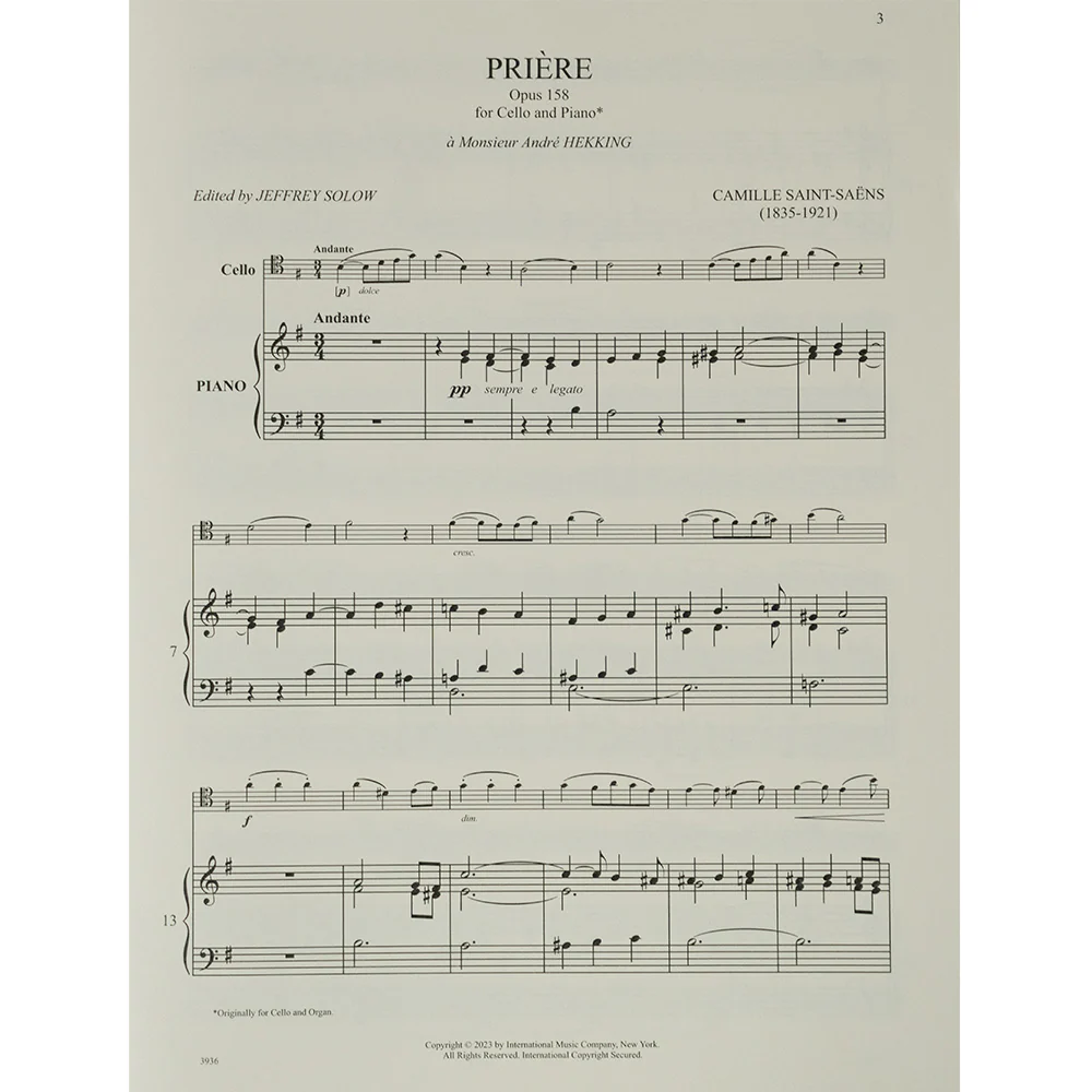 Saint-Saens: Priere, Opus 158 for cello and piano - Image 3