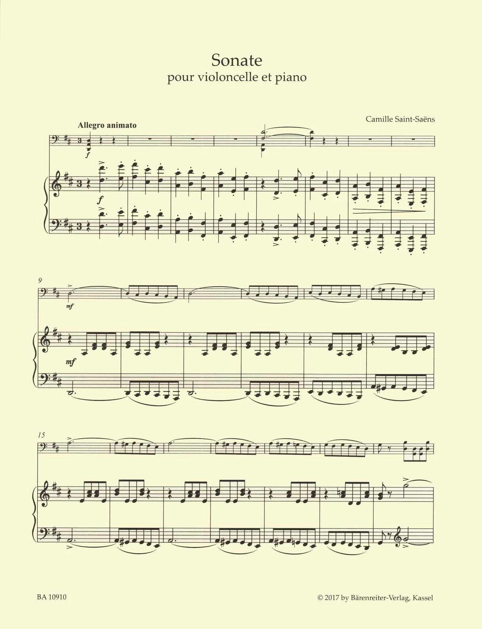 Saint-Saens, Camille - Sonata in D major - for Cello and Piano - edited by Denis Hurlin - Barenreiter URTEXT - Image 6