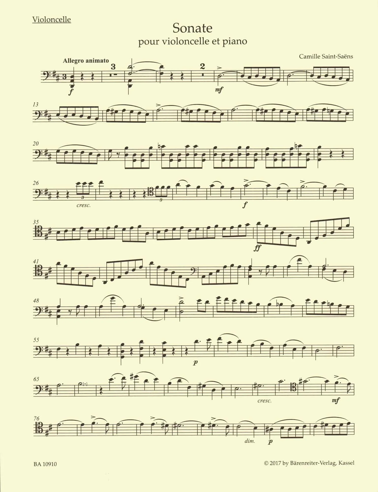 Saint-Saens, Camille - Sonata in D major - for Cello and Piano - edited by Denis Hurlin - Barenreiter URTEXT - Image 8