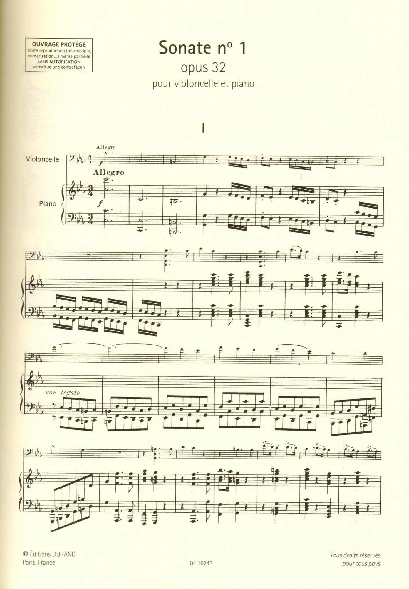 Saint-Saens, Camille - Collection for Cello: Volume II - Three Sonatas (opus 32, 123, 75) - for Cello and Piano - Durand - Image 3