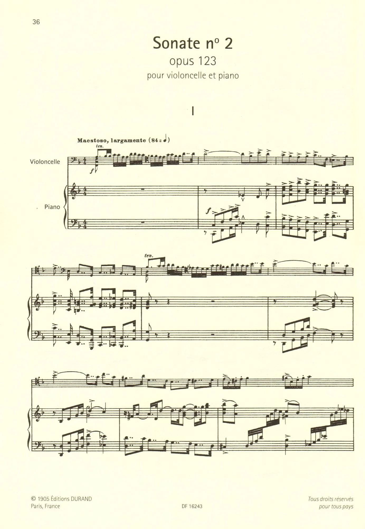 Saint-Saens, Camille - Collection for Cello: Volume II - Three Sonatas (opus 32, 123, 75) - for Cello and Piano - Durand - Image 4