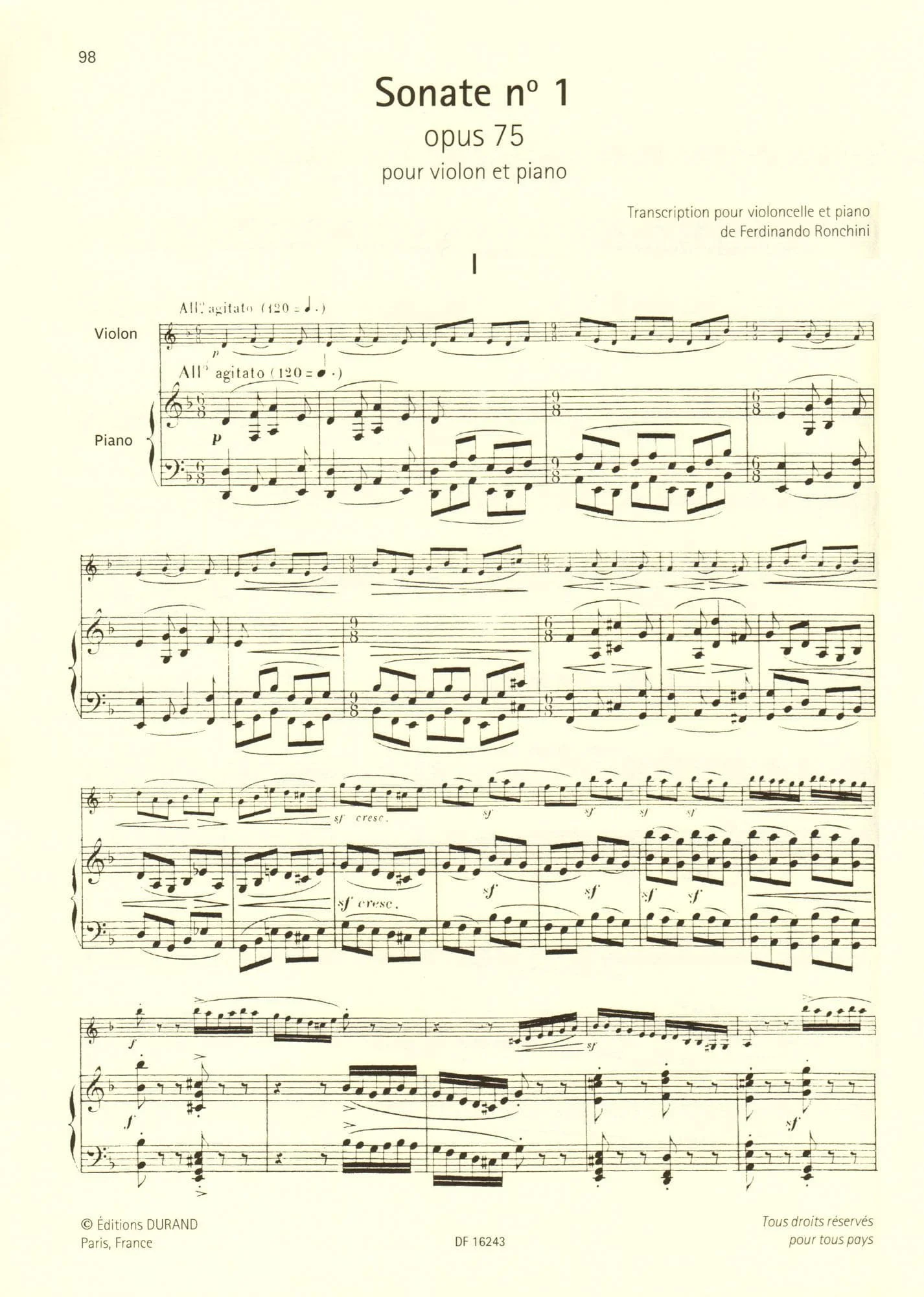Saint-Saens, Camille - Collection for Cello: Volume II - Three Sonatas (opus 32, 123, 75) - for Cello and Piano - Durand - Image 5
