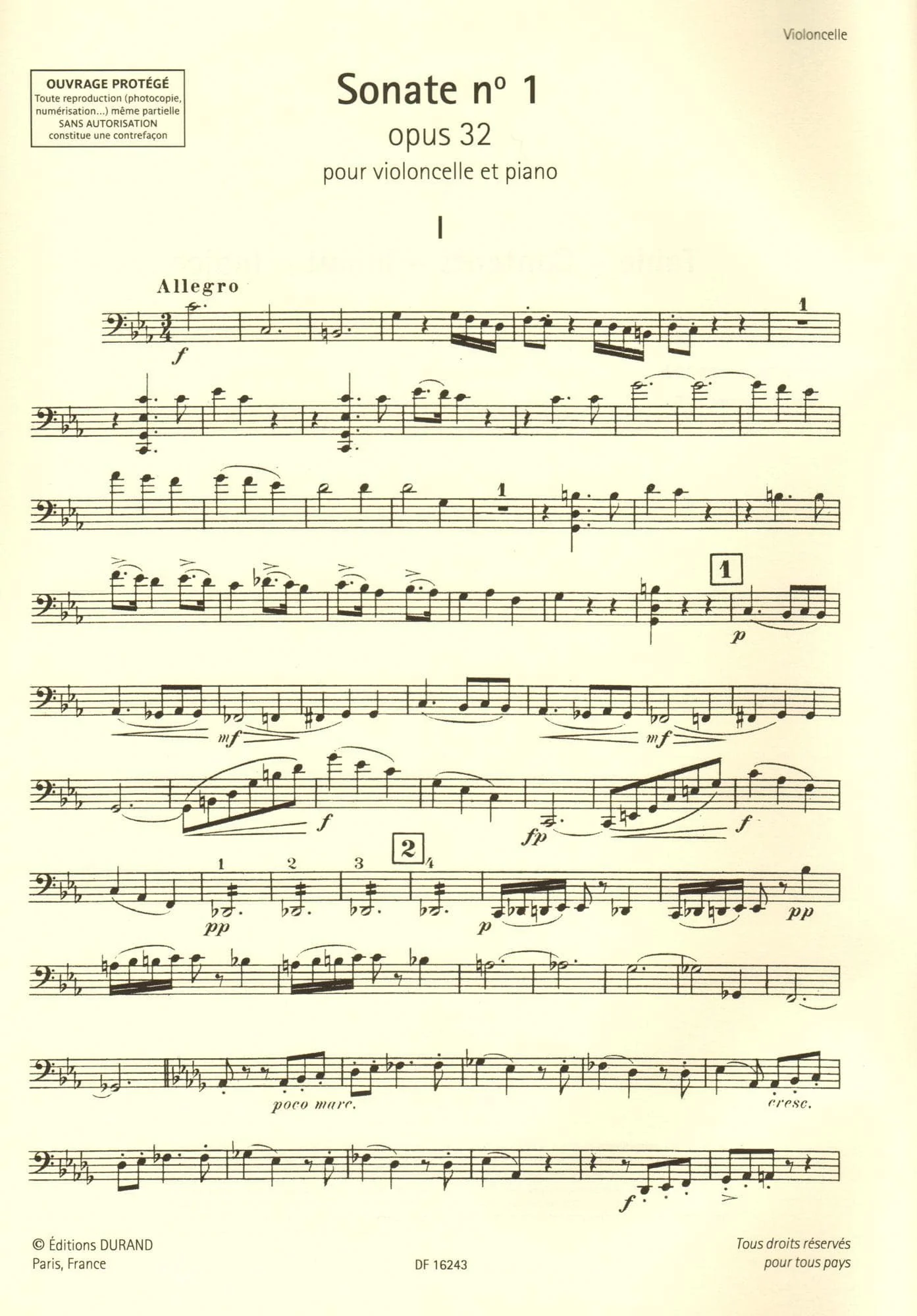 Saint-Saens, Camille - Collection for Cello: Volume II - Three Sonatas (opus 32, 123, 75) - for Cello and Piano - Durand - Image 7