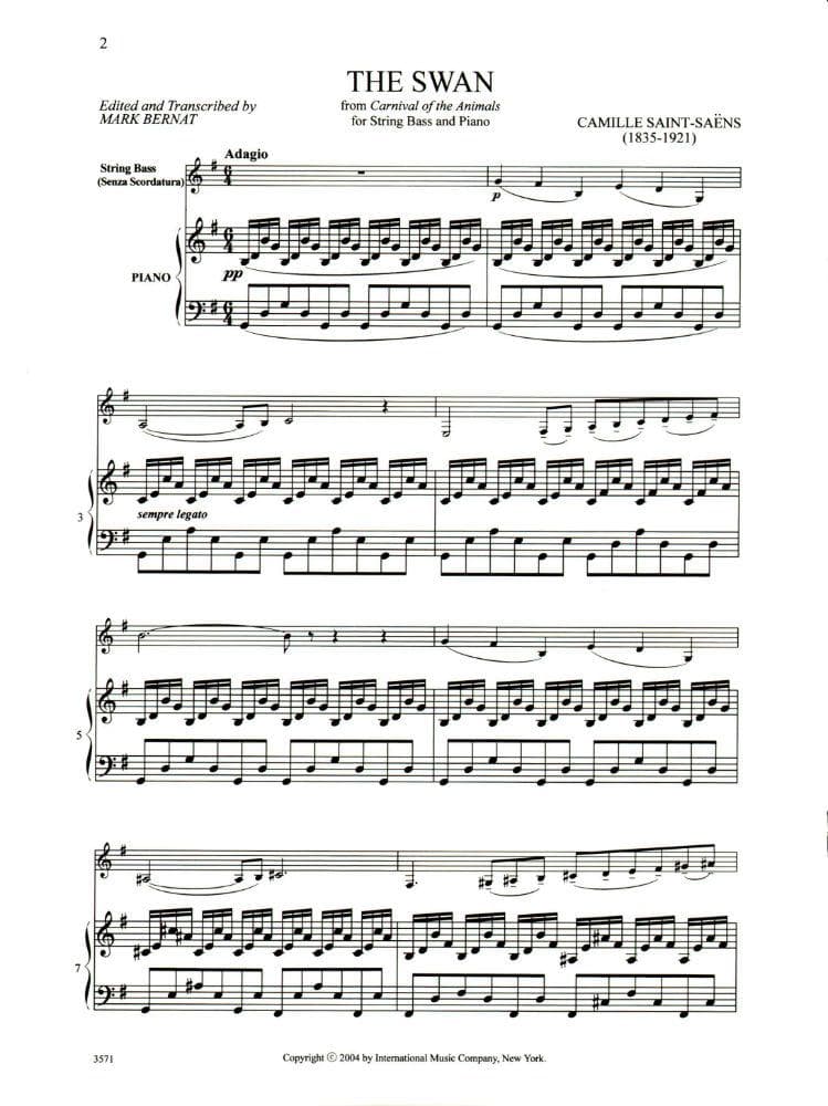 Saent-Saens, Camille - The Swan, For Double Bass & Piano Published by International Music Company - Image 2