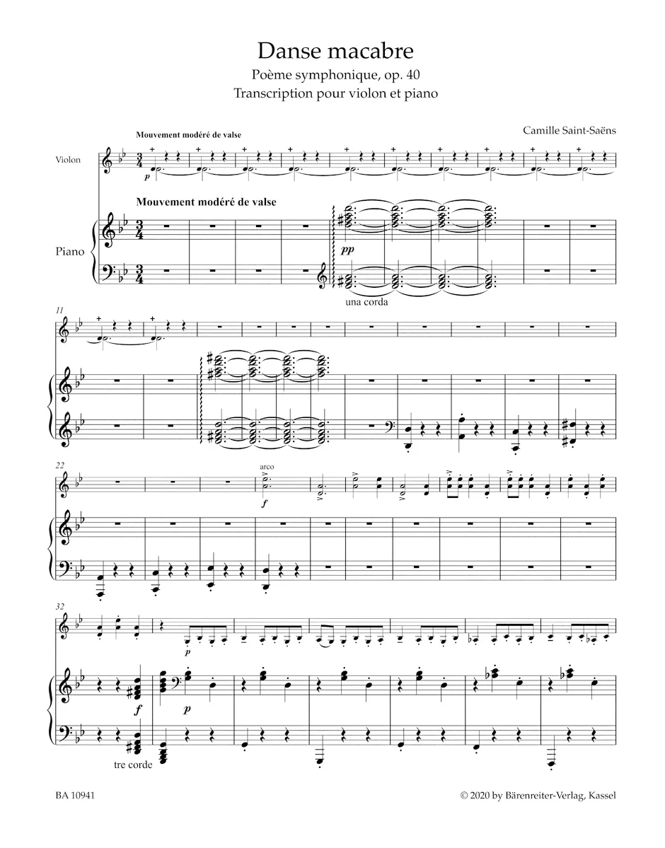 Saint-Saëns, Camille - Danse macabre, Op. 40 (version for violin & piano) - edited by Drèze - Barenreiter Urtext - Image 2