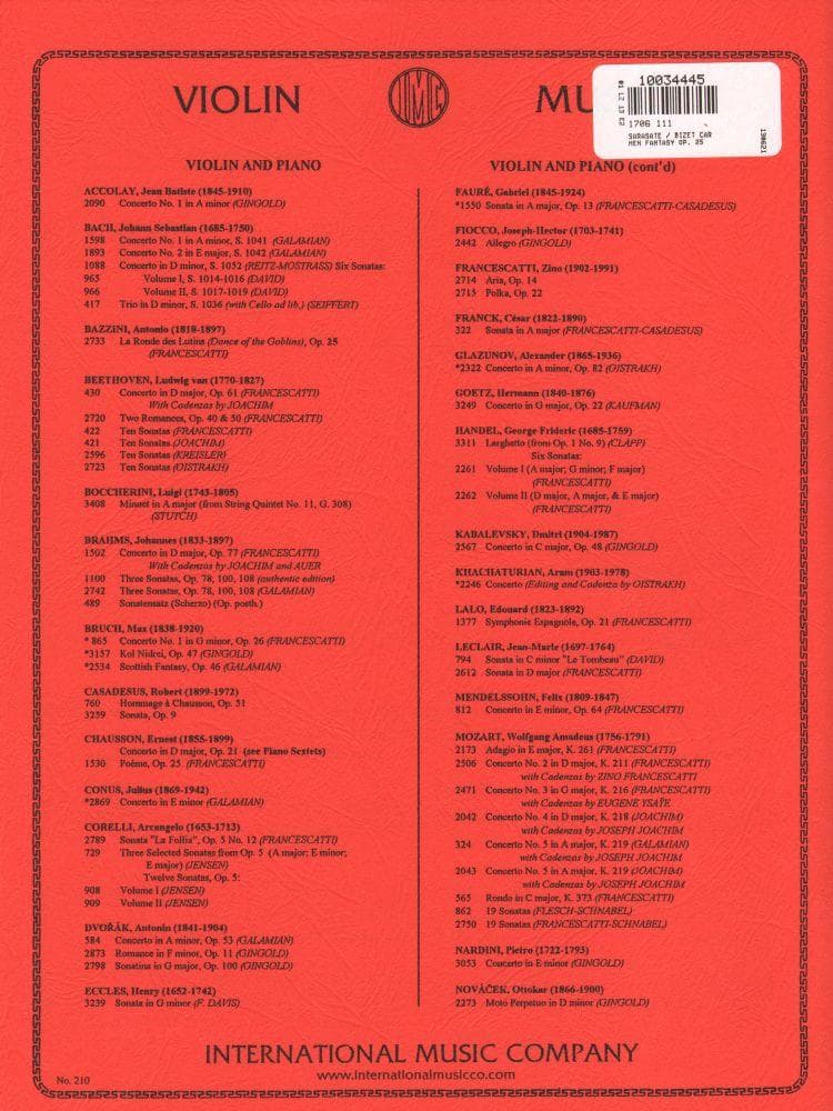 Sarasate, Pablo - Carmen Fantasy, Op 25 - Violin and Piano - edited by Zino Francescatti - International Music Company - Image 3