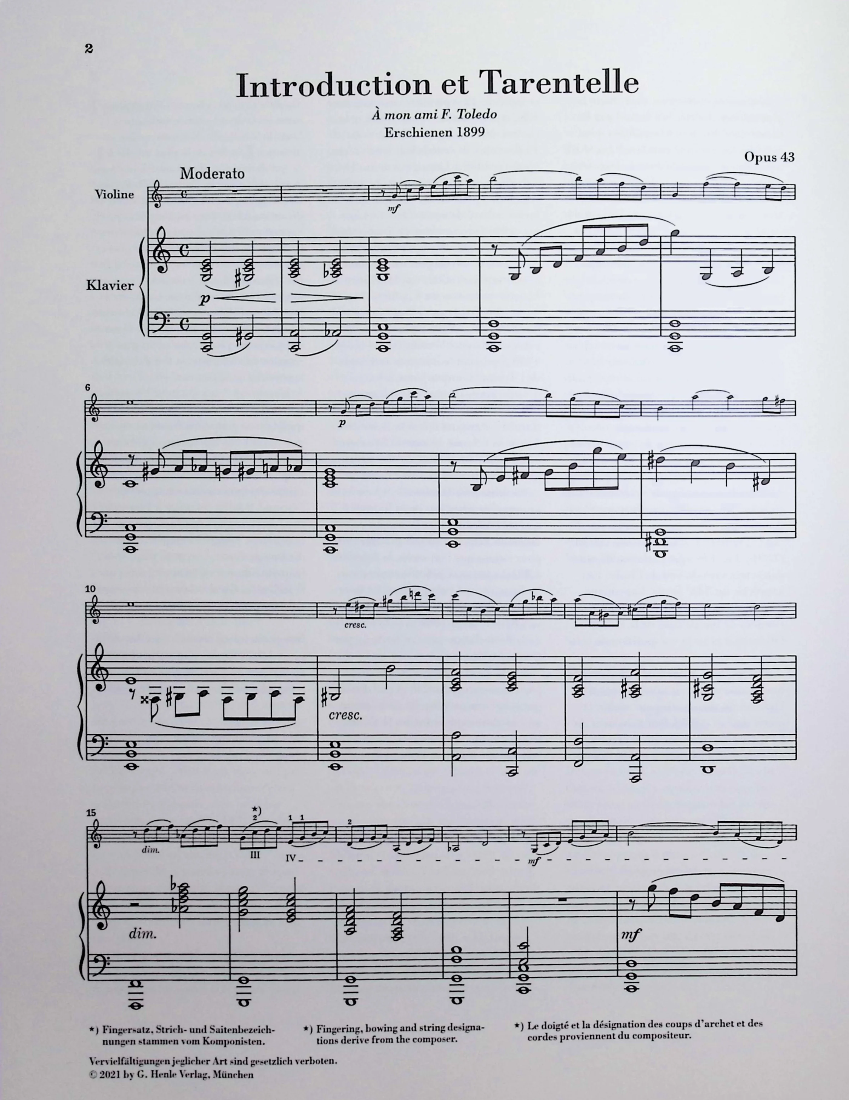 Sarasate, de Pablo - Introduction et Tarentelle op. 43 for Violin and Piano - Edited by Jost - G. Henle Verlag - Image 2