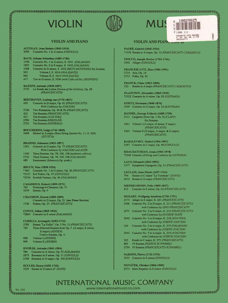 Sarasate, Pablo de - Jota Navarra, Op 22, No 2 - for Violin and Piano - edited by Francescatti - International Music Company - Image 3