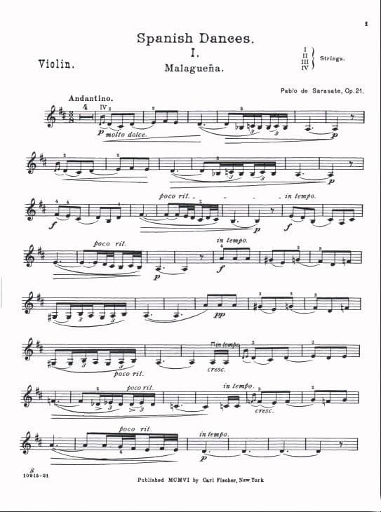 Sarasate, Pablo de - Malaguena Op 21 - for Violin and Piano - Carl Fischer - Image 3