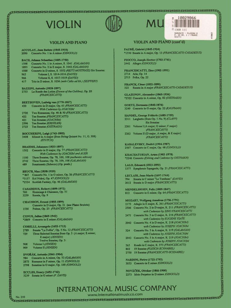 Sarasate, Pablo de - Playera Op 23, No 1 - for Violin and Piano - edited by Francescatti - International Music Company - Image 3