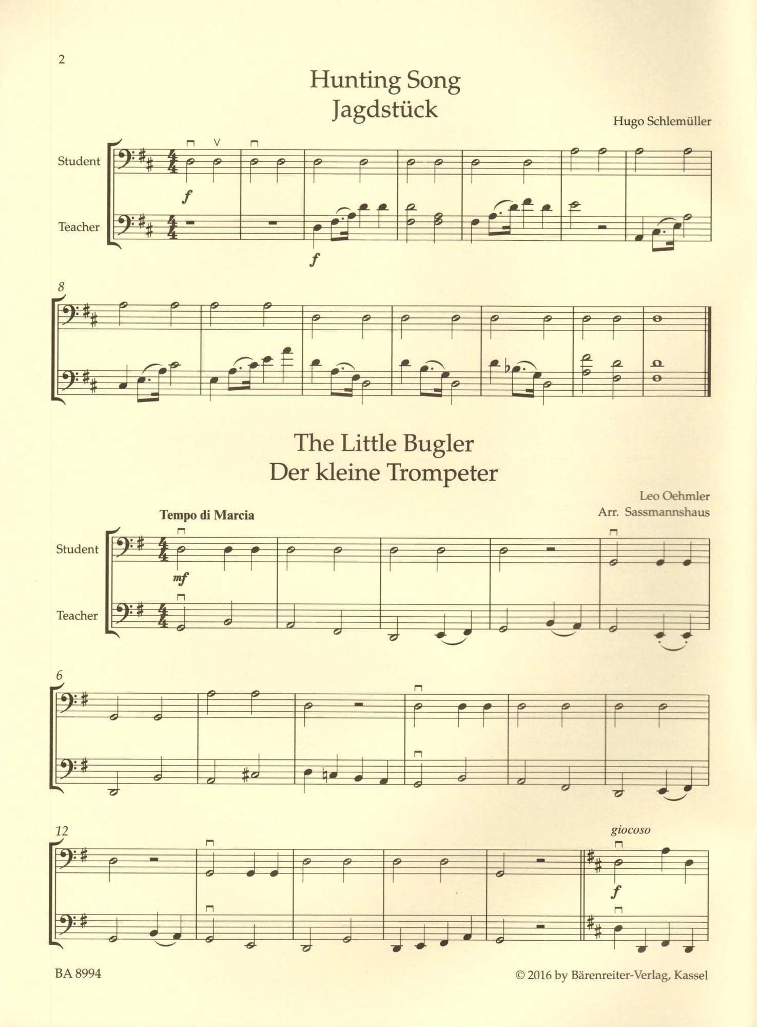 The Sassmannshaus Tradition - Cello Recital Album Volume 1 - 18 Recital Pieces in First Position - for Cello and Piano (or Two Celli) - published by Barenreiter - Image 5