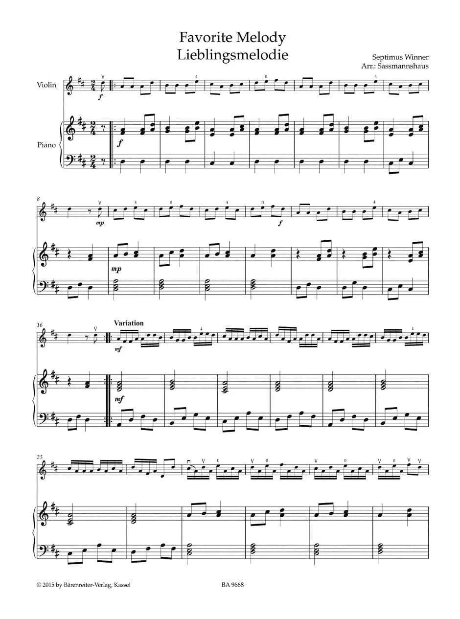 Sassmannshaus, Kurt and Christoph and Lusk, Melissa - Violin Recital Album, Volume 1: First Position - for Violin, Violin and Piano, or Violin Duet - Barenreiter - Image 4