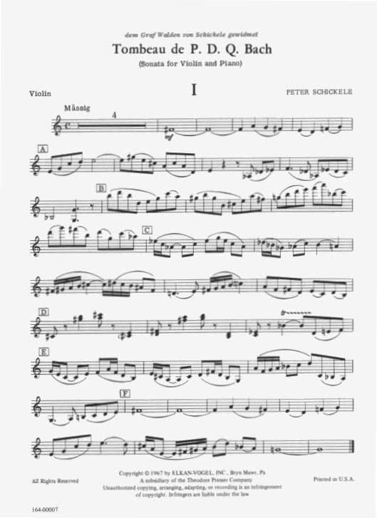 Schickele, Peter - Tombeau de PDQ Bach - for Violin and Piano - Theodore Presser Company - Image 3