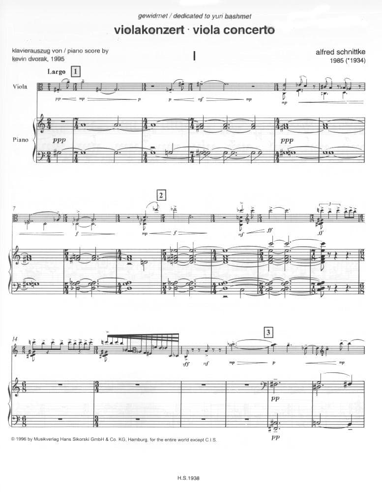 Schnittke - Concerto, for Viola and Piano Published by Sikorski - Image 2