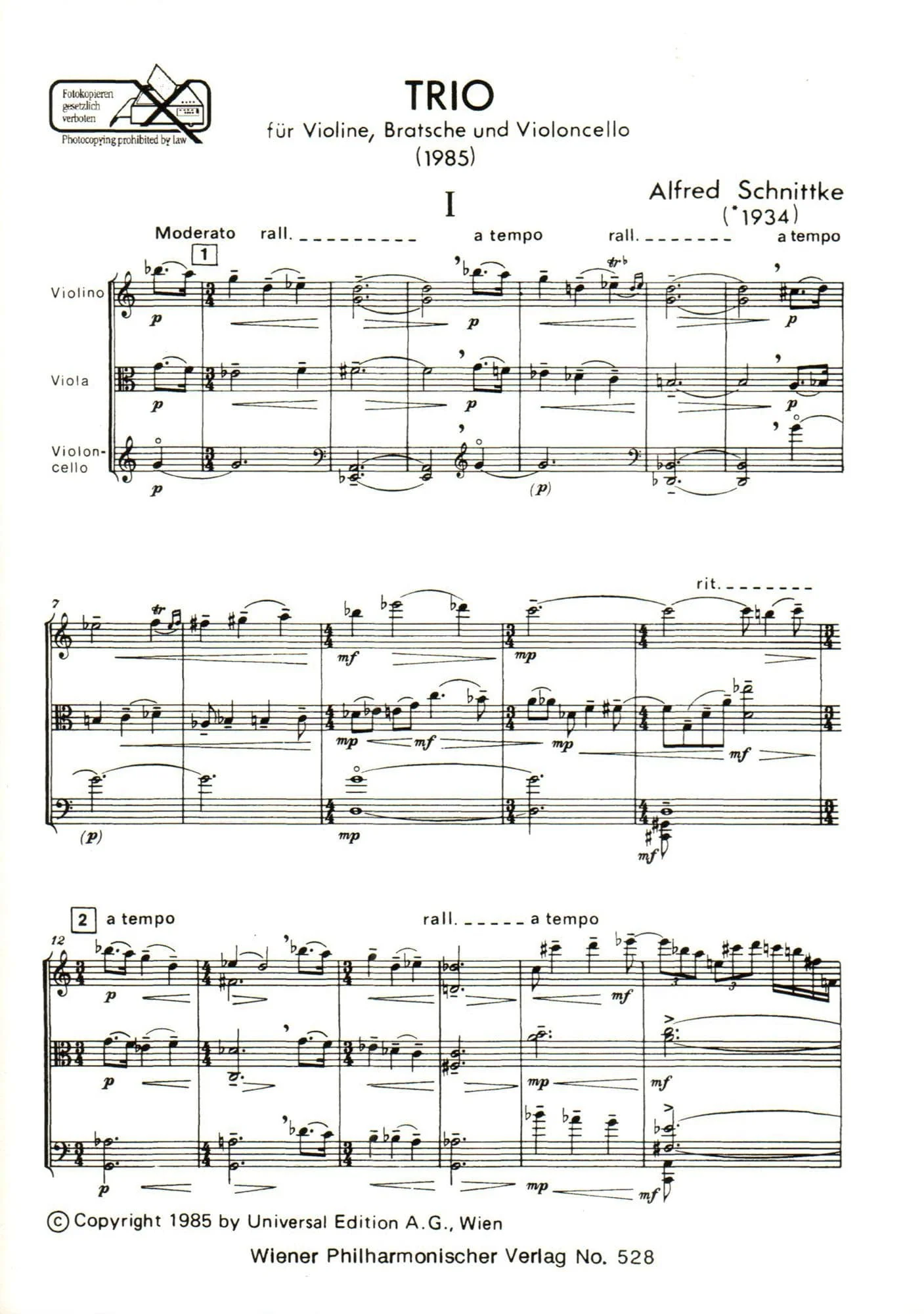 Schnittke-Trio for Violin,Viola,Cello Study Score - Image 2