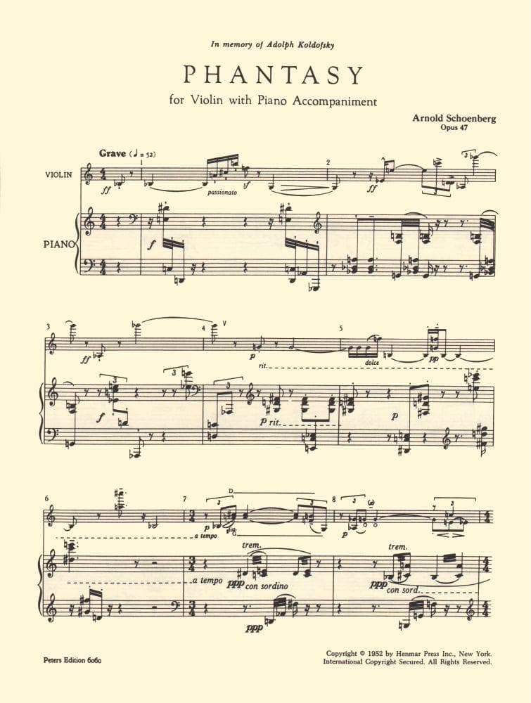 Schoenberg, Arnold - Phantasy for Violin, Op 47 - for Violin and Piano - Edition Peters - Image 2