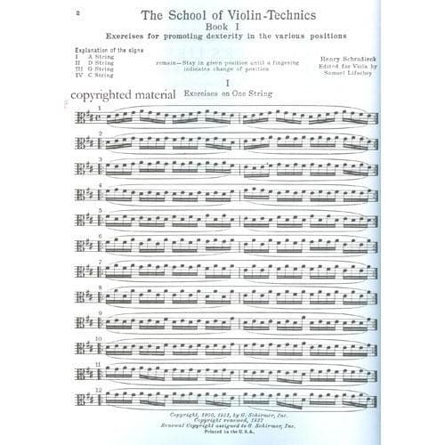 Schradieck - School of Viola Technics - Book 1 Published by G Schirmer - Image 2