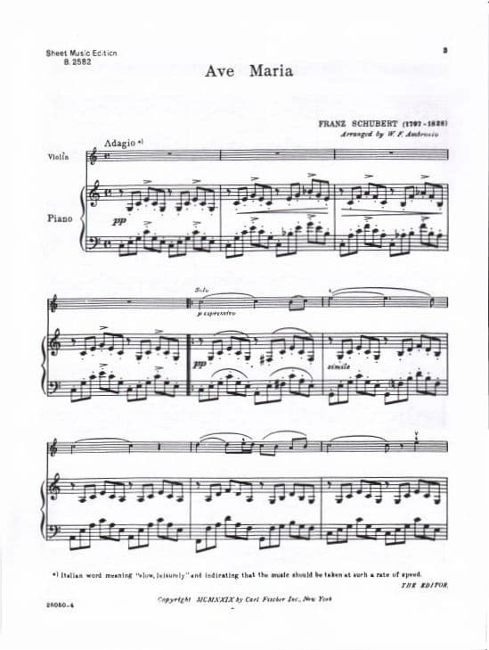 Schubert, Franz - Ave Maria D 839 - for Violin and Piano - edited by Ambrosio - Carl Fischer - Image 2