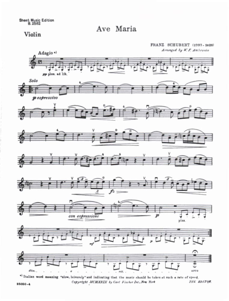Schubert, Franz - Ave Maria D 839 - for Violin and Piano - edited by Ambrosio - Carl Fischer - Image 3