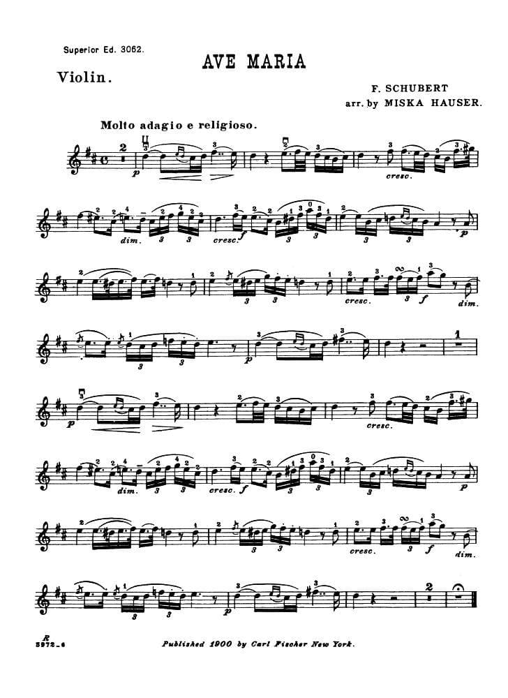 Schubert, Franz - Ave Maria D 839 - for Violin and Piano - arranged by Hauser - Carl Fischer - Image 3
