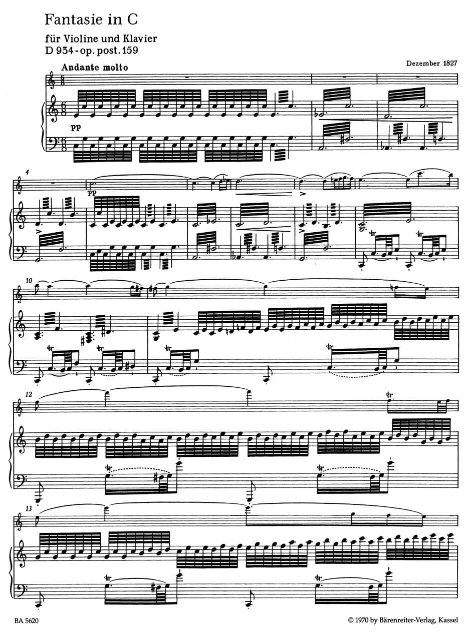 Schubert, Franz - Fantasia In C Major, Op 159, D 934 - for Violin and Piano - Barenreiter URTEXT - Image 2
