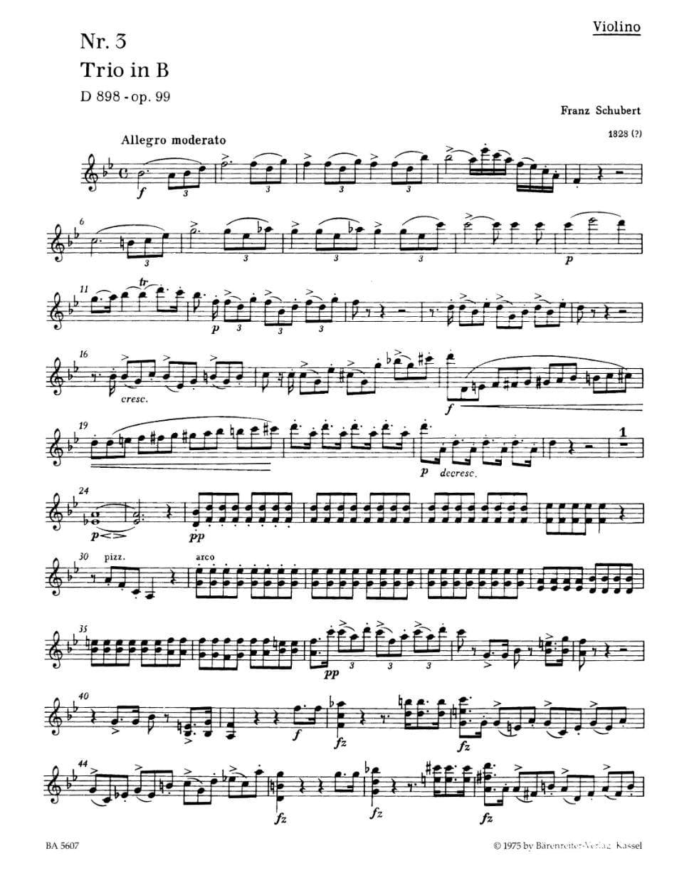 Schubert, Franz - Piano Trio No 1 in B-flat, Op 99, D 898 URTEXT Published by Barenreiter - Image 2