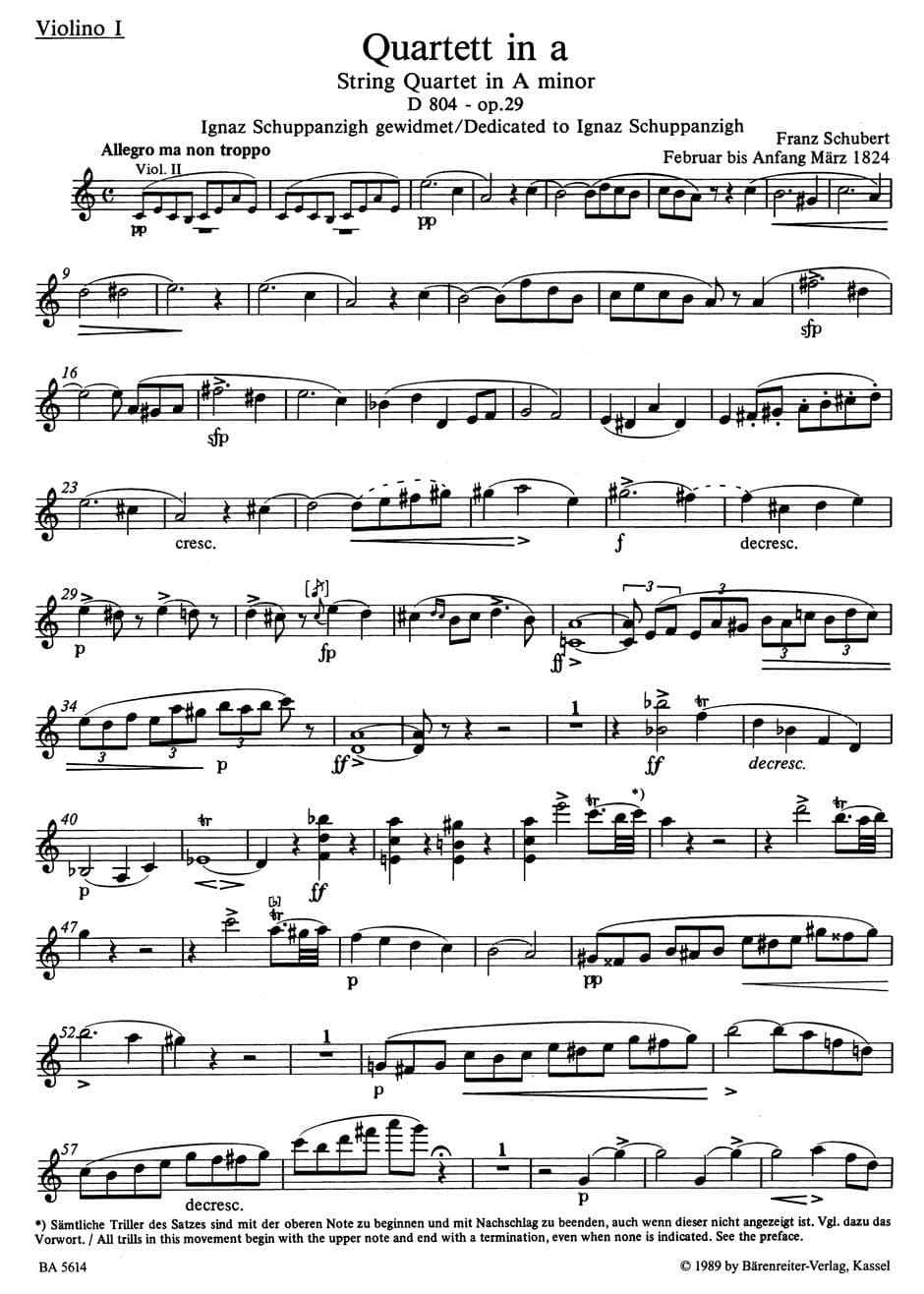 Schubert, Franz - Quartets in a minor and c minor URTEXT Published by Barenreiter Verlag - Image 2