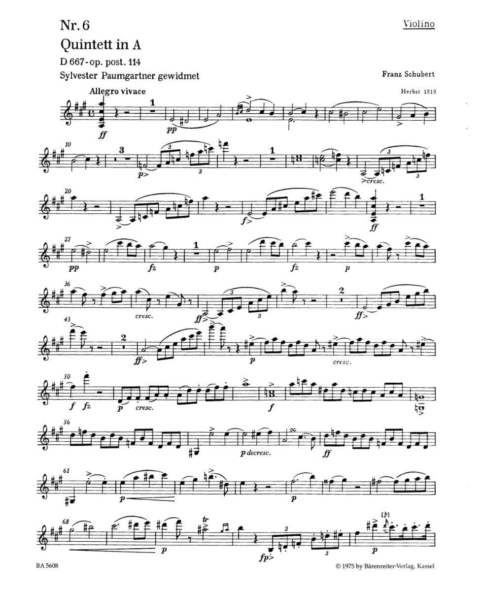 Schubert, Franz - Quintet in A Major Op 114 ( Trout ) URTEXT Published by Barenreiter Verlag - Image 2