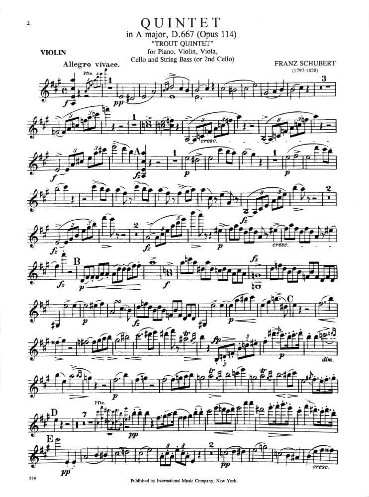 Schubert, Franz - Quintet In A Major, Op 114 ("Trout") Published by International Music Company - Image 2