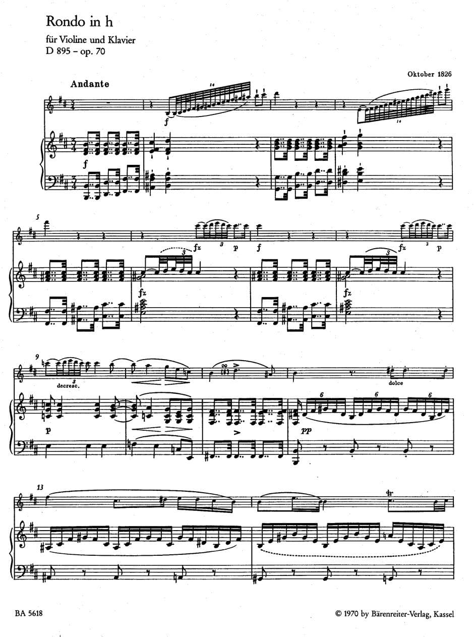 Schubert, Franz - Rondeau Brillante in b minor, Op 70 For Violin and Piano URTEXT Published by Barenretier - Image 2