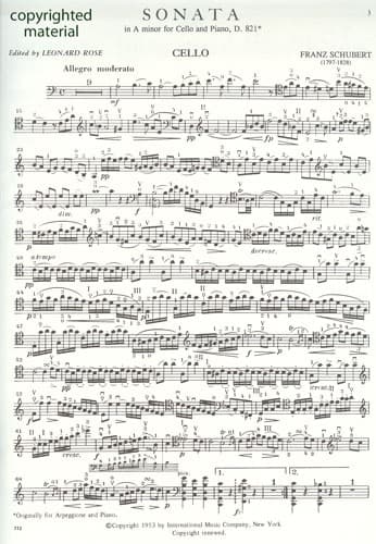 Schubert, Franz - Sonata in a minor (Arpeggione), D 821 For Cello and Piano Edited by Leonard Rose Published by International Music Company - Image 2