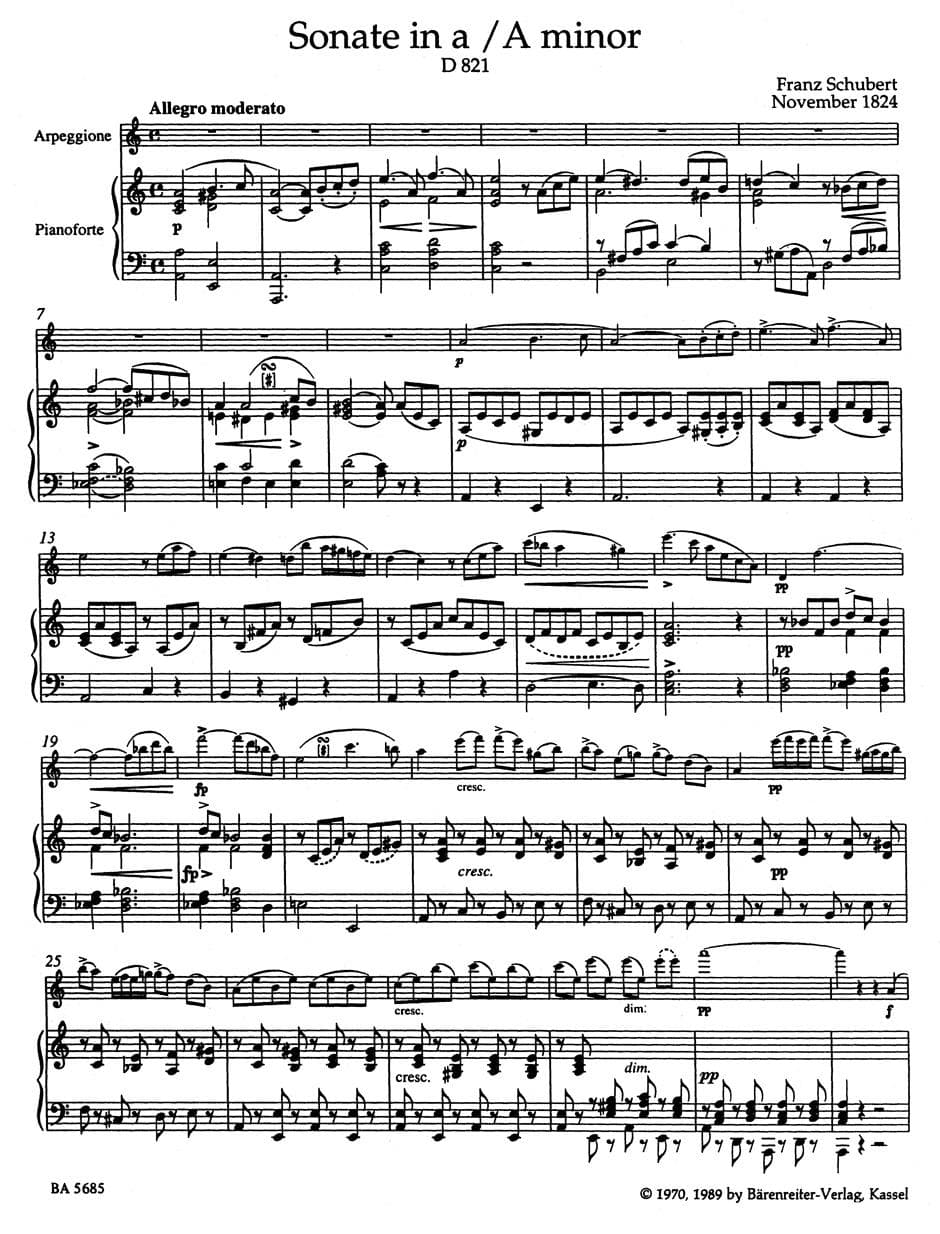 Schubert, Franz - Sonata in a minor, D 821 ("Arpeggione") - Cello and Piano - edited by Helmut Wirth and Klaus Storck - Bärenreiter Verlag URTEXT - Image 2