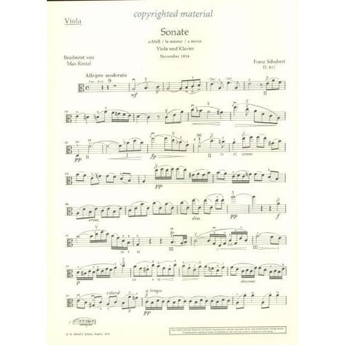 Schubert, Franz - Sonata in a minor (Arpeggione), D 821 For Viola and Piano Published by Schott - Image 2