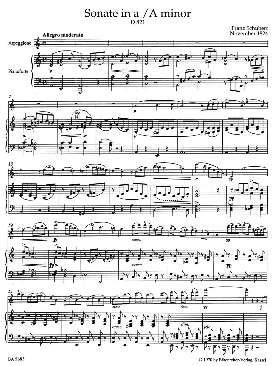 Schubert, Franz - Sonata in a minor (Arpeggione), D 821 For Viola and Piano URTEXT Published by Barenretier - Image 2
