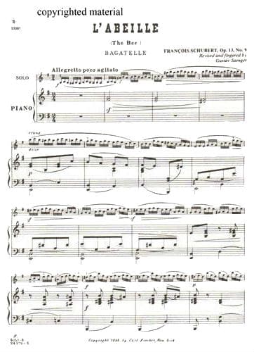 Schubert, Francois (Franz Anton) - L'Abeille (The Bee), Op 13 No 9 - for Violin and Piano - edited by Saenger - Carl Fischer - Image 2