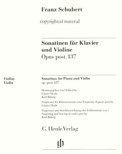 Schubert, Franz - 3 Sonatinas for Violin and Piano, Op post 137 - edited by Rohrig - G Henle Verlag URTEXT - Image 2