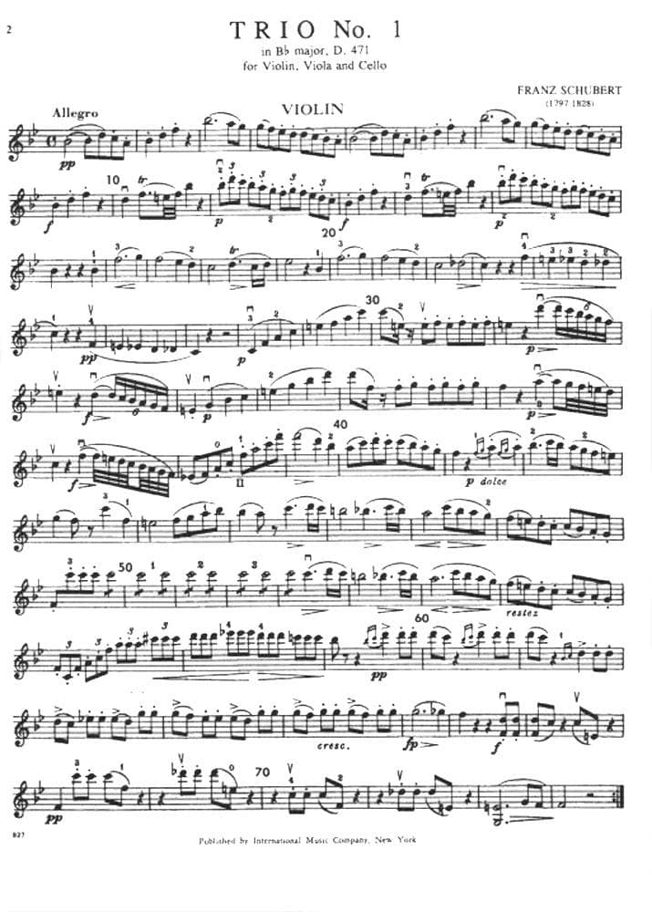 Schubert, Franz - Trio No 1 in B-flat Major, D 471 Published by International Music Company - Image 2