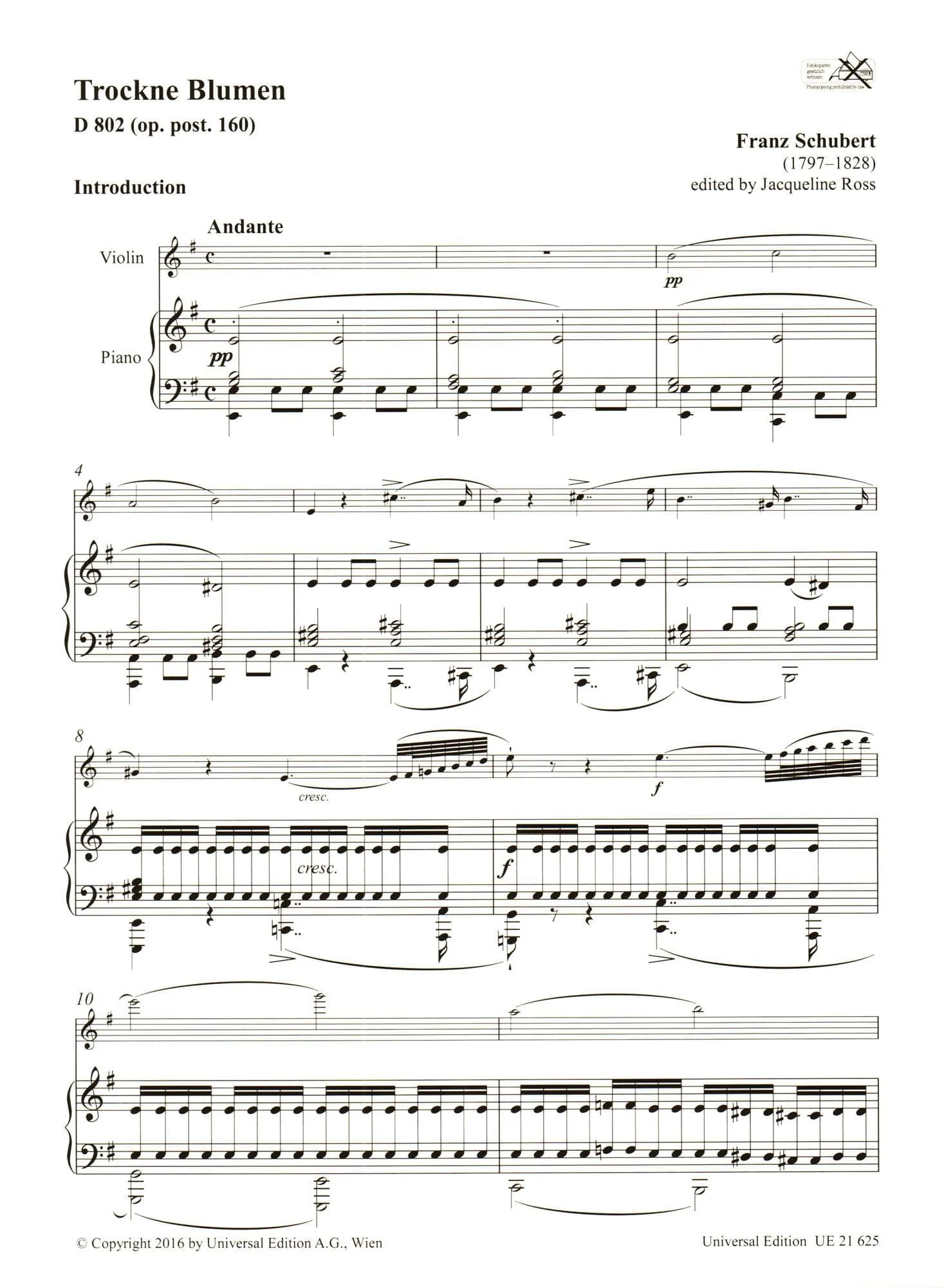 Schubert, Franz - Trockne Blumen, D 802 - Theme and Variations - for Violin and Piano - Universal Edition - Image 3