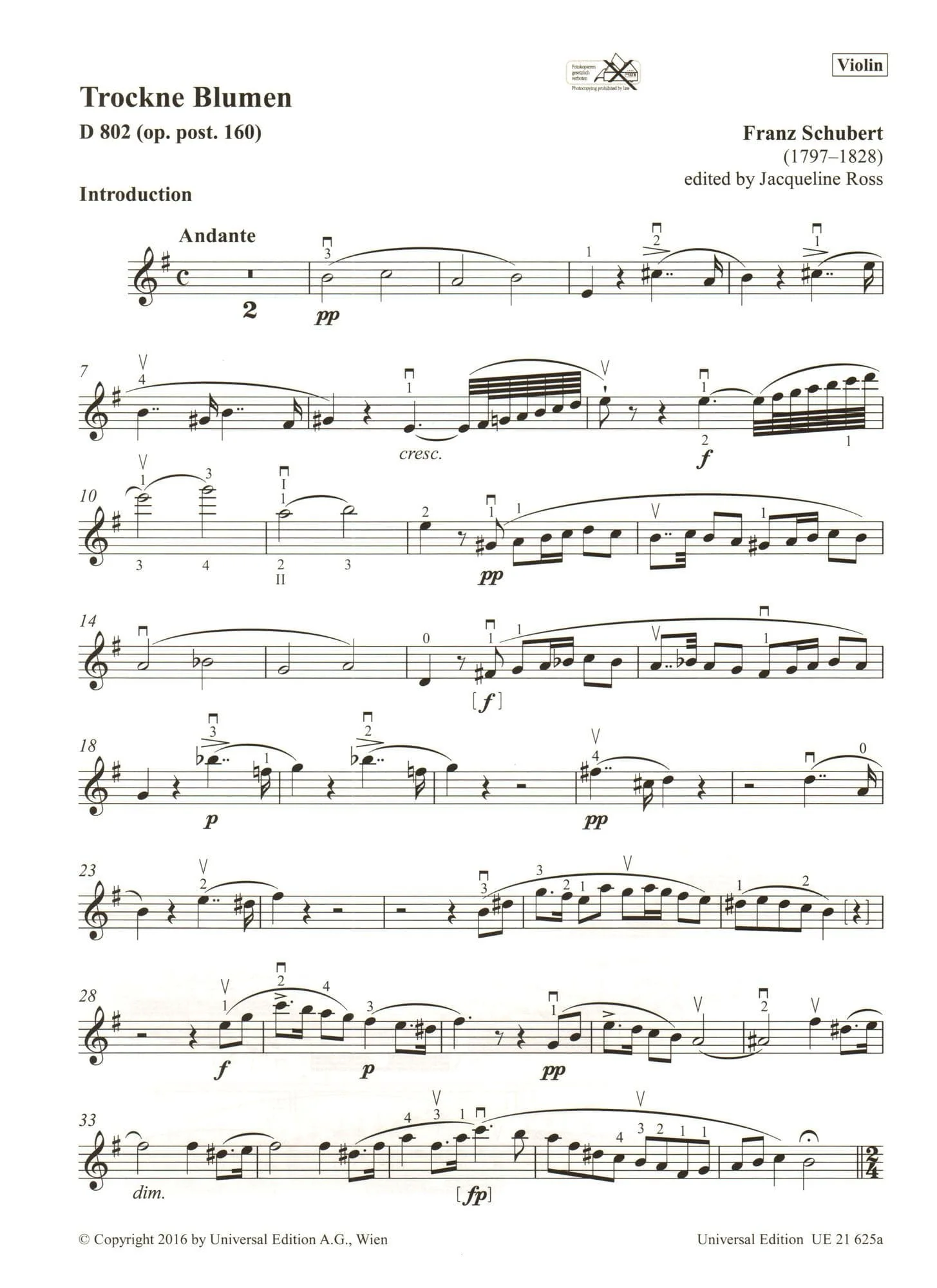 Schubert, Franz - Trockne Blumen, D 802 - Theme and Variations - for Violin and Piano - Universal Edition - Image 4