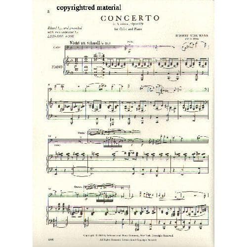 Schumann, Robert - Concerto In a minor Op 129 - Cello and Piano - edited by Leonard Rose - International Music Company - Image 2