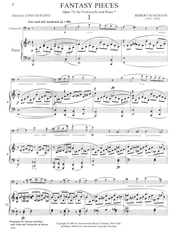 Fantasy Pieces, Op 73 - Schumann, Robert - Cello and Piano - edited by Kurtz - International Music Company - Image 2